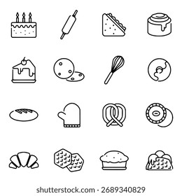 Bakery Line Icons Minimal Bread and Cake Vector Illustration Set