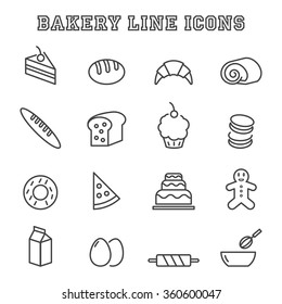 bakery line icons, mono vector symbols