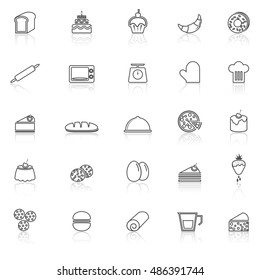Bakery line icons with reflect on white background, stock vector
