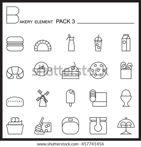 Bakery line icons set.Mono icons pack 3.