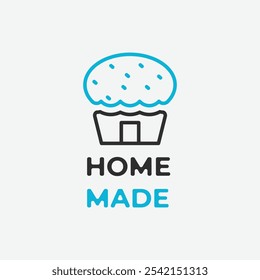 bakery line logo icon with shape bread and home