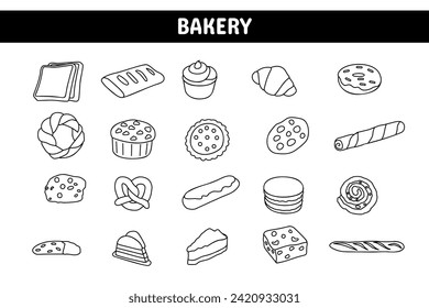 Bakery Line Vector Illustration Icon Sticker Set Design Materials