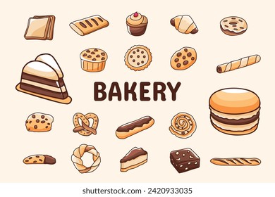 Bakery Lineal Color Vector Illustration Icon Sticker Set Design Materials