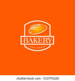 Bakery logo badge. Bread and spike on an orange background.