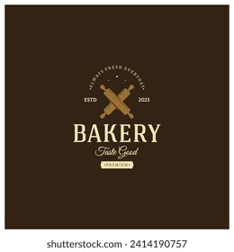 Bakery logo badge retro vector illustration.for cupcake,bakery.cake Vintage typography logo design.