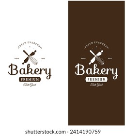 Bakery logo badge retro vector illustration.for cupcake,bakery.cake Vintage typography logo design.