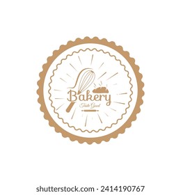 Bakery logo badge retro vector illustration.for cupcake,bakery.cake Vintage typography logo design.