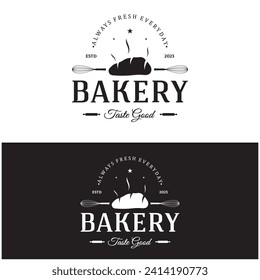 Bakery logo badge retro vector illustration.for cupcake,bakery.cake Vintage typography logo design.