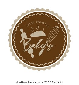 Bakery logo badge retro vector illustration.for cupcake,bakery.cake Vintage typography logo design.