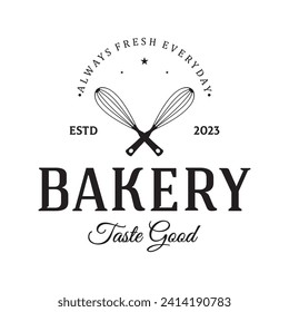 Bakery logo badge retro vector illustration.for cupcake,bakery.cake Vintage typography logo design.