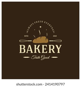 Bakery logo badge retro vector illustration.for cupcake,bakery.cake Vintage typography logo design.