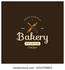 Bakery logo badge retro vector illustration.for cupcake,bakery.cake Vintage typography logo design.