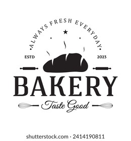 Bakery logo badge retro vector illustration.for cupcake,bakery.cake Vintage typography logo design.