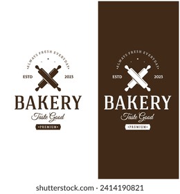 Bakery logo badge retro vector illustration.for cupcake,bakery.cake Vintage typography logo design.