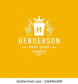Bakery logo or badge vintage vector illustration bread silhouette for bakery shop. Retro typographic logotype design.