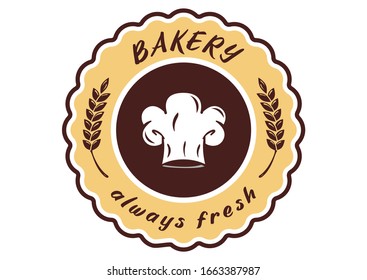 Bakery logo. Baker hat, wheat spice, flat logo