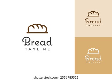 bakery logo with a bread loaf on top of wheat leaves. The logo is in brown and white colors