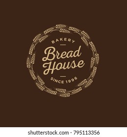 Bakery logo. Bread Shop emblem. Letters in a wreath of spikelet.