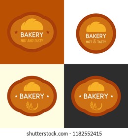 Bakery logo with Bun. Set of Badge emblem in brown colors isolated on different colors.