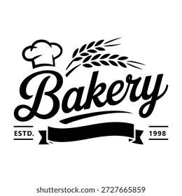 Bakery logo with chef hat wheat and ribbon on transparent background icon