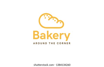 Bakery logo concept. Bread, bun, pastries. Beautiful branding template. Simple modern design. Yellow color. Isolated on a white background. Flat style vector illustration.
