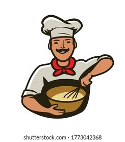 Bakery logo. Cook whips dough vector illustration