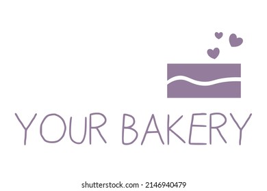 Logo-Design der Bäckerei mit abstraktem Kuchen und Herzen, Vektorgrafik
