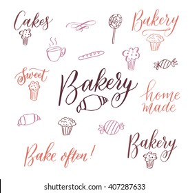 The bakery logo design concept for print and web projects. Food shop background. Modern calligraphy and hand lettering.