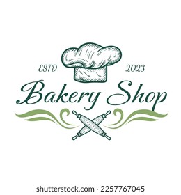 bakery logo design. dough grinder and chef's hat concept, perfect for a bakery.
