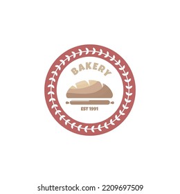 Bakery logo design with flat style of bakery and leaf wheat circle vector illustration