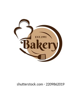 Bakery logo design with flat style of bakery chef hat and spoon illustration