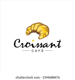 Bakery Logo Design Golden Croissant Vector, Simple Cartoon Pastry Illustration for Baked Food Template Idea