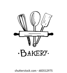 Logo für die Bäckerei. Eine Idee für Café, Bakeshop, Muffin Shop, Desserts. Handgezeichnetes Design.