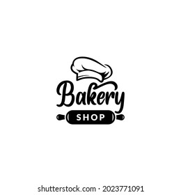 bakery logo design vector with chef hat and rolling pin