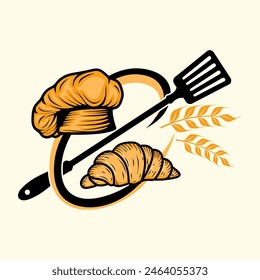 bakery logo design. with wheat and bread concept in vintage style.