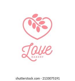 bakery logo design with wheat and love shape