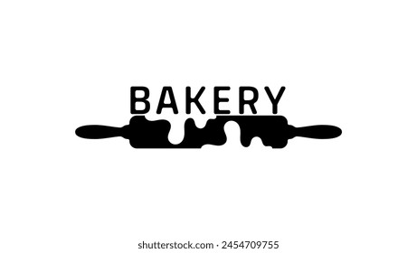 Bakery logo, Dough and Rolling pin, black isolated silhouette