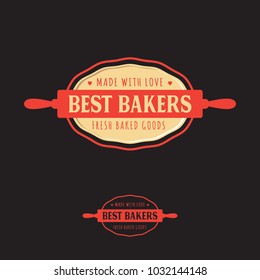 The bakery logo. Bakery emblems. Rolling-pin, dough and letters.