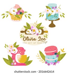 Bakery logo hand drawn floral collection