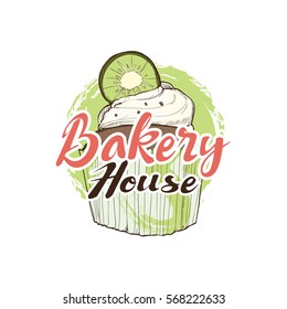 bakery logo. hand drawn illustration of cupcake