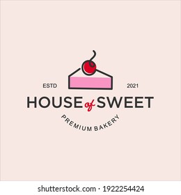 Bakery Logo Ideas Cherry Cake Vector, Bake And Pastry Simple Sweet Dessert Emblem For Food Industry Inspiration