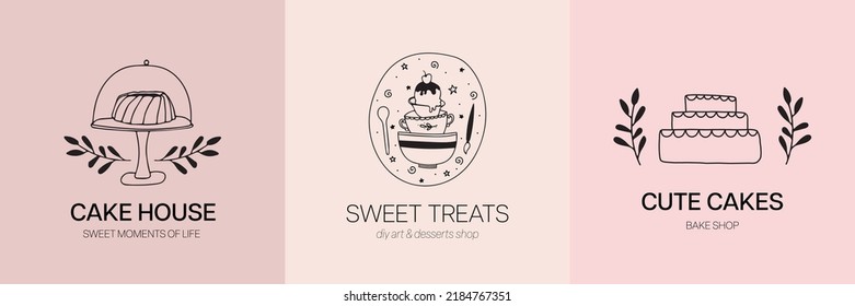 Bakery logo ideas. Simple and elegant homemade bakery logo collection. Hand drawn modern style logos for pastry, cake, dessert and bread shop. Vector and label design