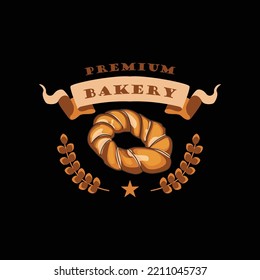 Bakery Logo Label Sticker Design On Black Background