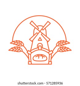 Bakery logo linear style. Store bread emblem. bakehouse sign. Mill and wheat. Bread and cake. bakeshop icon