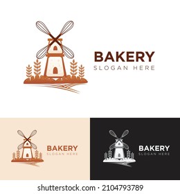 Logotipo de panadería Estilo moderno Combinar pan y construcciones agrícolas Este logotipo es muy adecuado para su negocio de panadería, su marca de pan, puede ser implementado en medios impresos, folletos, carteles, bolsas de papel