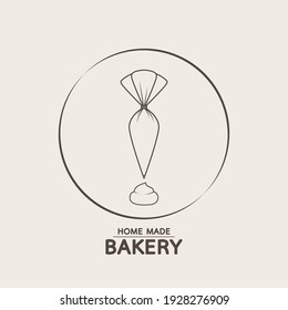 Bakery logo. Piping Cream Cake logo design. Silicone Piping Cream Cake doodle symbol.