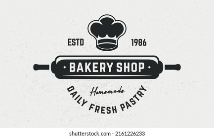 Bakery Logo, Poster. Bakery Hipster Logo With Chef Hat. Bake Shop, Pastry Shop. Vector Emblem Template.