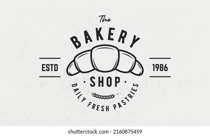 Bakery Logo, Poster. Bakery Hipster Logo With Croissant. Sweet Shop, Bake Shop, Pastry Shop. Vector Emblem Template.