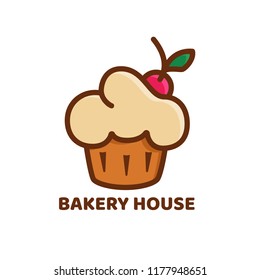 Bakery Logo In Retro Colors. Fruitcake Or Cherry Cake Icon For Confectionery, Cafe, Shop