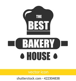 Bakery logo with rolling pin and cook hat. Vector bakery icon set isolated.